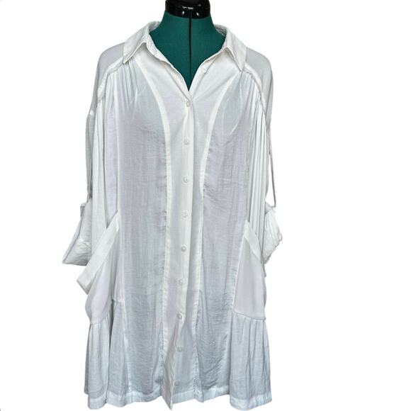 Free People shirt dress white textured crinkle Moonstruck button down women’s M - Picture 3 of 8